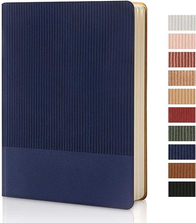 Lined Journal Notebook for Work College Ruled Note Book 5.79"x8.27" A5 PU Leather Daily Journaling 216 Pages for Women Men Writing Home School Supplies Business (Dark Blue)