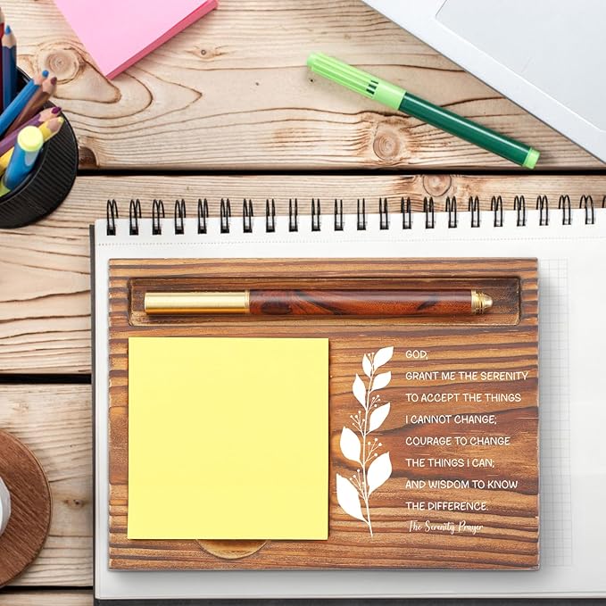 Christian Desk Organizer, Bible Verse Sticky Note Holder, The Serenity Prayer, Religious Gifts for Christians, Pastors, Church Leaders, Believers TZP106