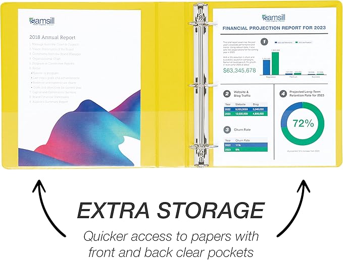 Samsill Durable 1.5 inch 3 Ring Binder, Made in USA, D Ring Binder, FSC 100% Recycled Chipboard, Yellow, 4 Pack