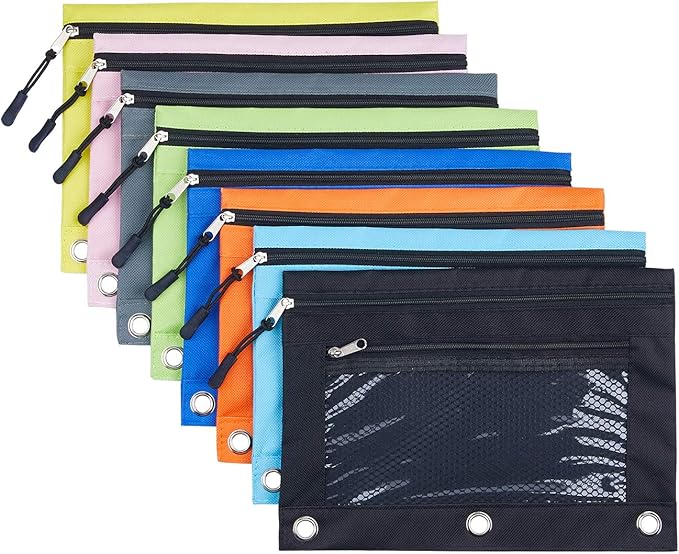 DoDoMagxanadu 3 Ring Pencil Pouch, Binder Pencil Pouch with Zipper and Mesh Window,8pack 8colors