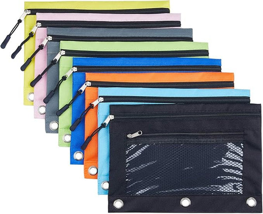 DoDoMagxanadu 3 Ring Pencil Pouch, Binder Pencil Pouch with Zipper and Mesh Window,8pack 8colors