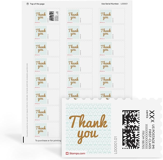 Golden Thank You NetStamps 120-Pack (5 Sheets) Printable Postage Labels (Stamps.com Subscription Required) - Print Approved Postage - Inkjet & Laser Printers - Business, Personal, Home