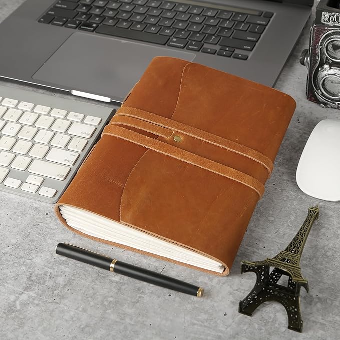 Handmade Leather Journal/Writing Notebook Diary/Bound Daily Notepad For Men & Women Unlined Paper Medium, writing pad gift for artist, sketch (Tan, 7 x 5)