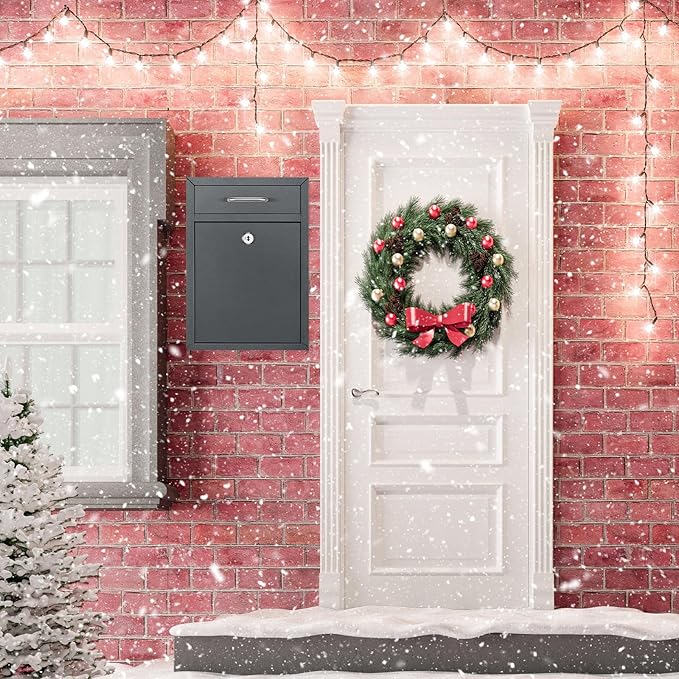 Locking Mailbox with Key for Outdoor 12.2 x 8.5 x 3 Inches Large Wall Mount Mail Box with Lock Security Mail Drop Metal Collection Boxes Hanging Secure Postbox(Dark Gray)