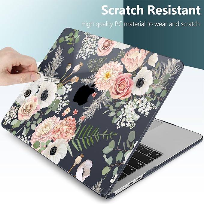 DONGKE Compatible with M4 MacBook Air 15 inch Case 2025 2024 2023 A3241 A3114 A2941 M3 M2 Liquid Retina Display Touch ID, Plastic Hard Case & Keyboard Skin & Screen Protector - Dried Flowers