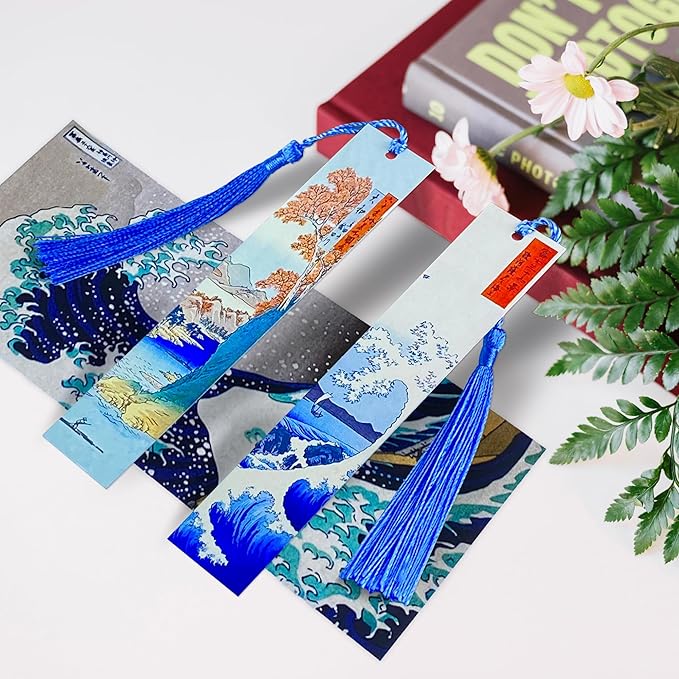 Metal Bookmark Japanese Waves Bookmarks for Women Men Book Lovers Book Mark Set of 2 with Tassel Reading Book Accessories Book Marks for Reading Women Men Book Lovers Gifts
