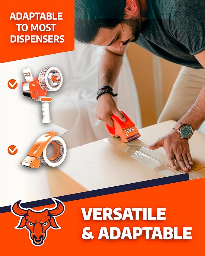 6 Pack Packing Tape Rolls 1.88 Inch - Strong & Durable Rolls of Tape - Packing Tape Roll for Shipping Boxes - Ergonomic Tape Gun Refill - 327 Yards