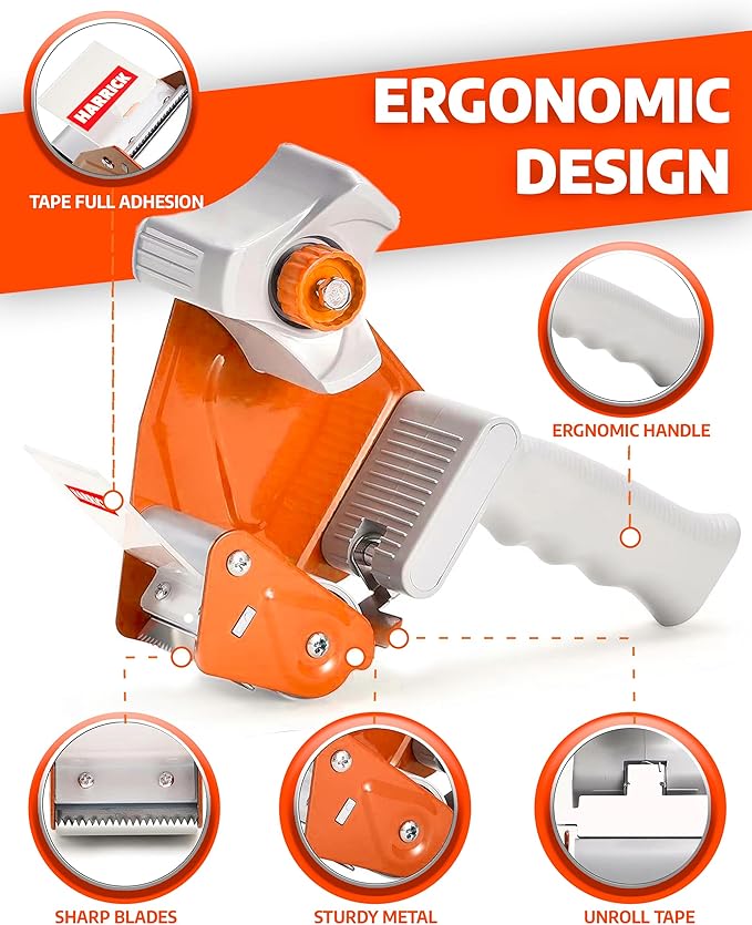 Clear Packing Tape 1.88 inch - Metal Package Tape for Home & Office - Strong & Durable Shipping Packaging Tape - Clear Packaging Tape Dispenser Heavy Duty - 1 Roll / 1 Tape Gun / 54.5 Yards