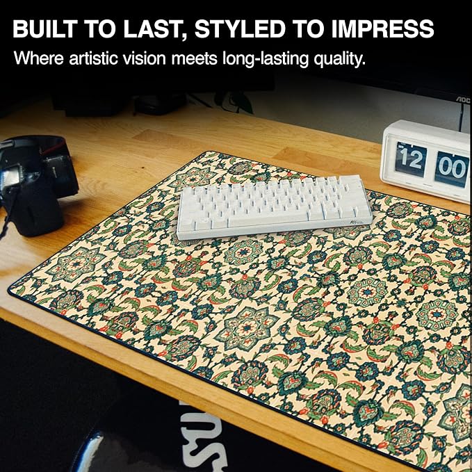MPCO. Arabic Textiles Large Gaming Desk Pad - 36" x 17" Duraglyde Fabric Emerald-Garden Desk Mats - Non-Slip, Washable, Smooth Glide for Precision Gaming & Work
