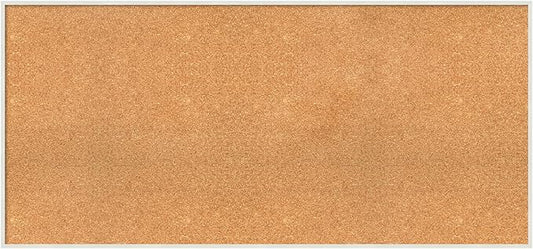 Amanti Art Natural Cork Board for Wall, 25x53 Vision Board with White Frame, Oversize Corkboard Office Decor for Home Organization, Modern Corkboard Pinboard to Display Items for Home Organization in