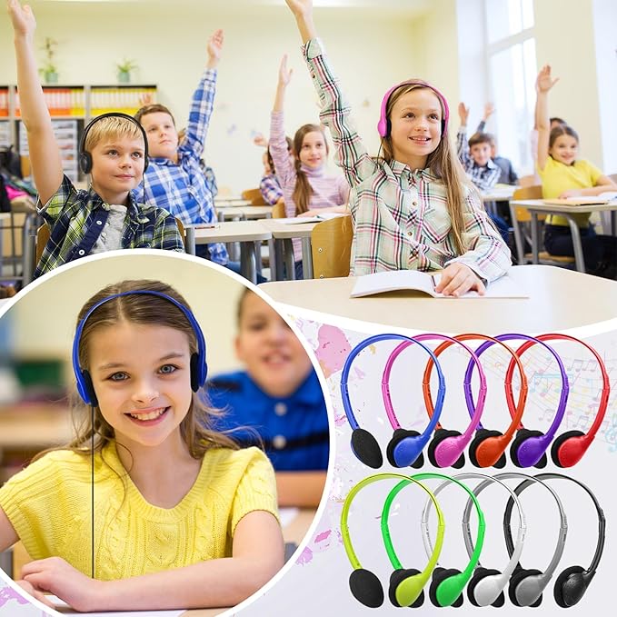 Xuhal 200 Pack Kids Headphones Bulk Classroom Headphones for Student with 3.5 mm Plug Wired On Ear for Church Christian Sunday School Library Children Teens Boys Girls Adults(Multicolor)