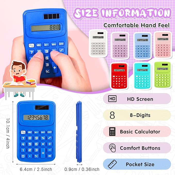 LEIFIDE 24 Pack Pocket Calculator Small Bulk Basic 4 Function Calculator 8 Digit Display Battery Powered for Desktop Home Office School Student Kids(Multicolor)