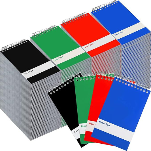 Thenshop 148 Pads Spiral Memo Bulk 3'' x 5'' Top Bound Memo Book 60 Sheets Small Mini Notebooks Lined Wire Bound Pocket Steno Book for Home, Office, School (Black,Green,Dark Blue,Red)