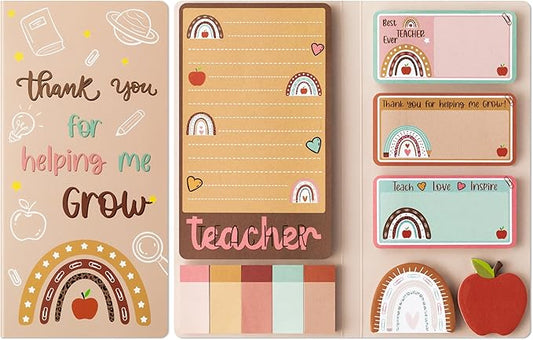 Xqumoi Boho Themed Teacher Sticky Notes Set, 550 Sheets, Thank You for Helping Me Grow Self-Stick Note Pads Teacher Appreciation Gift Writing Memo Pads Page Marker Back to School Supplies (Brown)