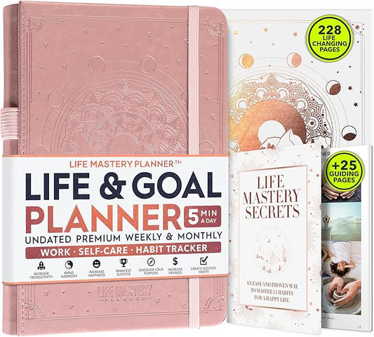 Life Mastery Planner - A 12 Month Journey to Crush Your Goals, Increase Productivity, Passion, Success & Happiness - Weekly & Monthly Life Planner, Habit-Tracker, Gratitude Journal & Organizer, A5