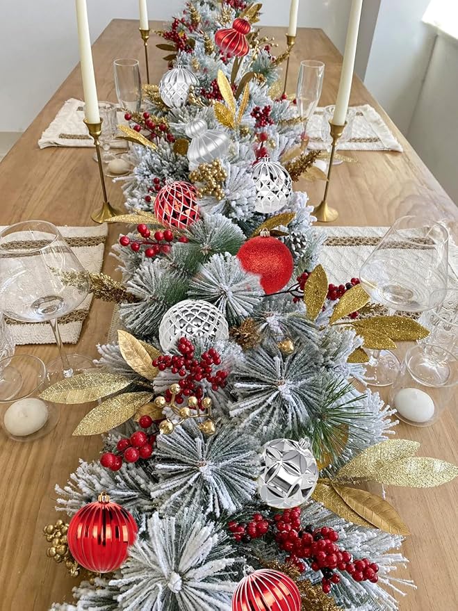 4" Christmas Ball Ornaments Set 12PCS Large Shatterproof Plastic Ornaments Christmas Tree Ball Hanging Ornaments for Xmas Tree Wedding Party Holiday Decorations - Silver, Red