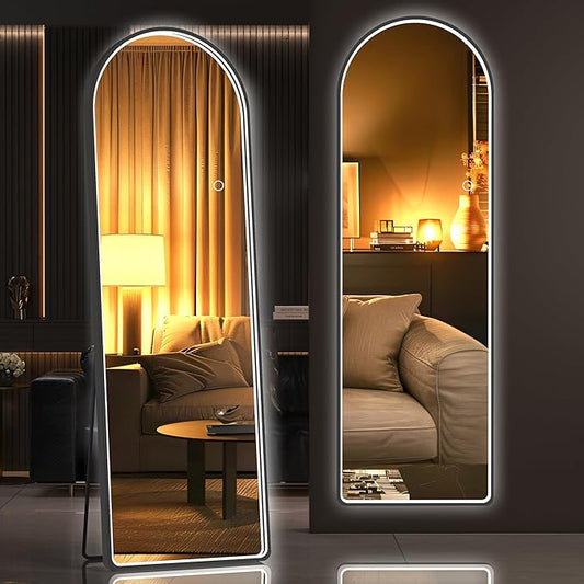 Hasipu 55" X 18" Full Length Mirror with Lights, Black Frame Arch Led Mirror Full Length and 3 Colors Temperatures & Brightness Adjustable,Light Up Mirror Full Body for Bedroom Cloakroom Living Room