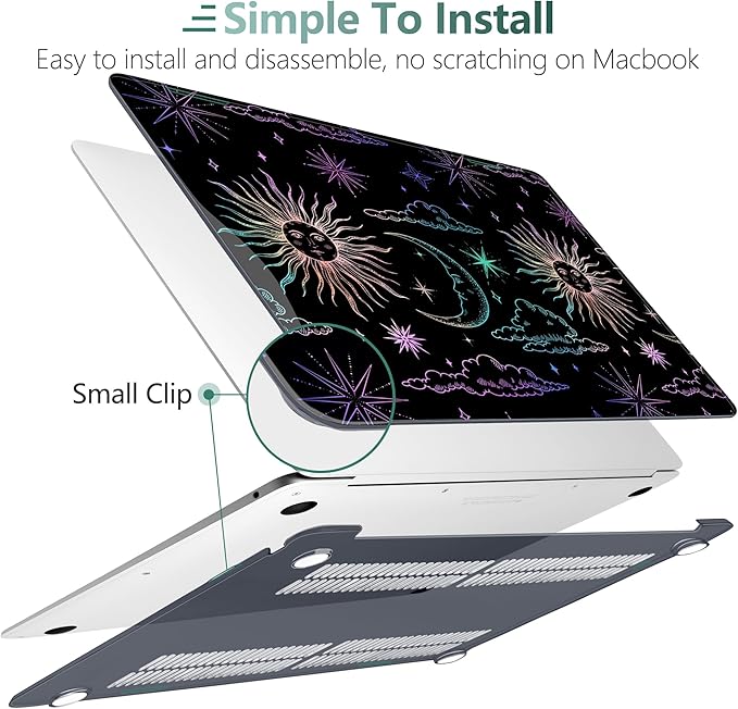 DONGKE Compatible with MacBook Air 13 inch Case 2021 2020 2019 2018 Release A2337 M1 A2179 A1932 with Retina Display & Touch ID, Plastic Hard Shell & Keyboard Cover - Sun & Moon