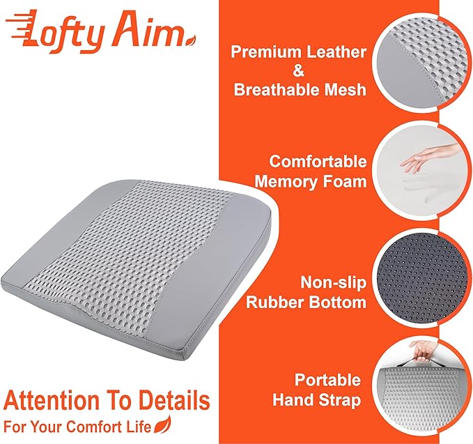 Car Seat Cushion, Comfort Memory Foam Car Cushions for Driving - Sciatica & Lower Back Pain Relief, Driver Seat Pillow for Auto, Office Chair, Wheelchair - 4D Mesh Gray