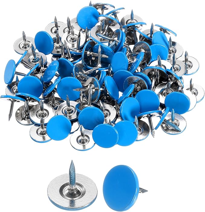 uxcell 100Pcs Upholstery Tacks, 11mmx10mm Flat Head Thumb Tack Decorative Furniture Nails Push Pins for Furniture Sofa Headboards, Blue