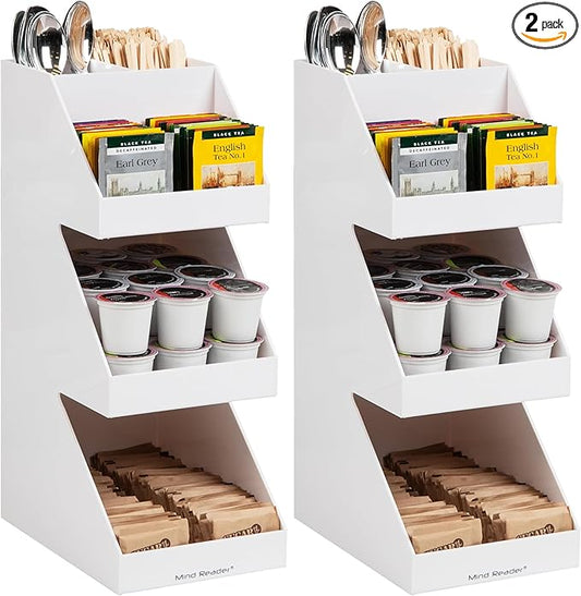 Mind Reader Coffee Tea Utensil and Condiment Station, Countertop Organizer, Coffee Bar, Kitchen, 6" L x 9" W x 16" H, White (Pack of 2)