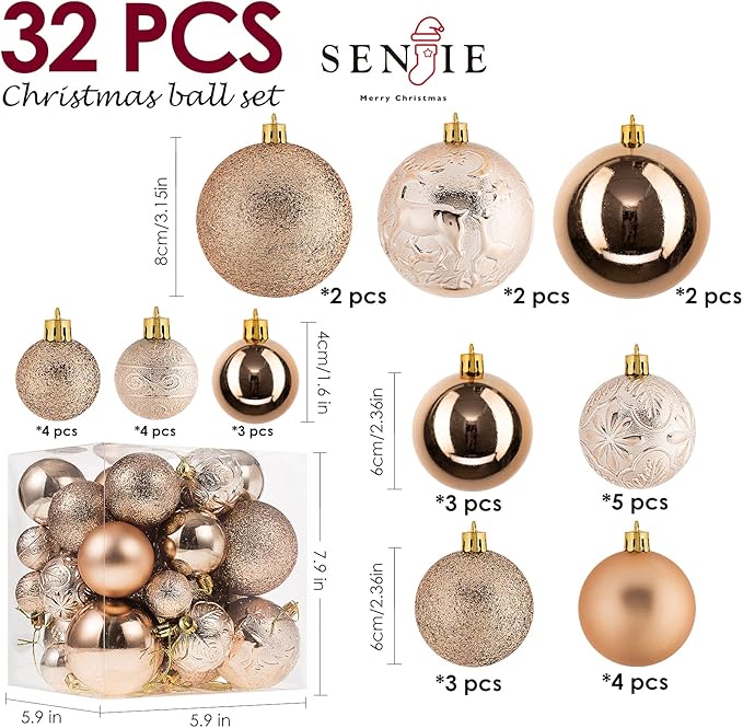 Christmas Ornaments for Xmas Trees,Champagne Shatterproof Christmas Ball Ornaments