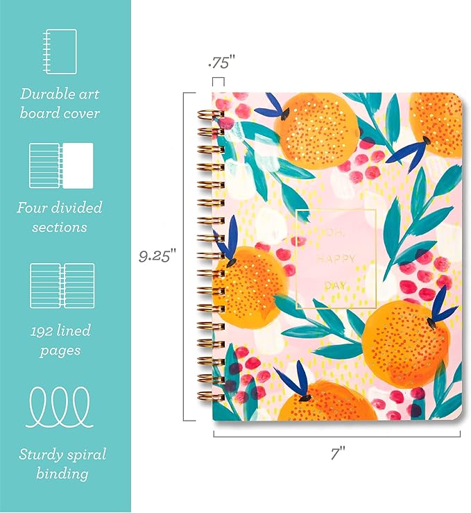 Compendium Spiral Notebook - Oh, Happy Day — A Designer Spiral Notebook with 192 Lined Pages, College Ruled, 7.5”W x 9.25”H