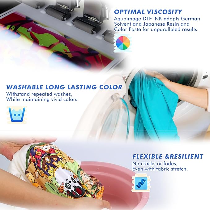 Premium DTF Ink 3000 ml, DTF Transfer Ink for PET Film, Refill Ink for printheads ET-8550, XP-15000, XP600, I3200, L1800, Direct to Film Heat Transfer Printing, 500ml x 6 (2W+BKCMY)