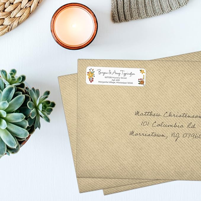 Retro Floral Rolled Address Labels/Roll of 250 Personalized Return Address Labels/Designer Return Address Stickers in Elegant Plastic Dispenser