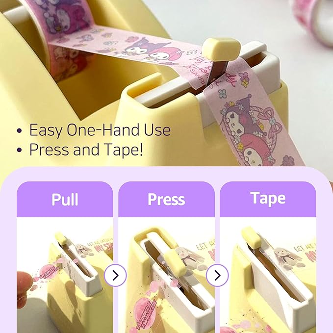 Cute Safety Tape Dispenser (Pink) 1" Core - Easy, One-Hand Use Tape Roller with Hidden Blade and Non-Skid Pad - Cute School and Office Supplies - Refillable - Tape Included