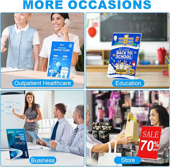 EHWINE 12 Pack Acrylic Sign Holder 8.5 x 11, L Shape Clear Plastic Display Stand, Slanted Back Picture Frame Menu Flyer Paper Display Stand up Table Top Sign Holders for Restaurant, Office and School