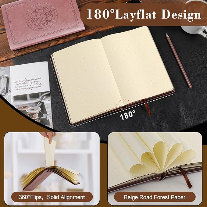 300 Pages Leather Dotted Journal Notebook,Softcover Leather Dotted Journal Notebook for Women Men,300 Pages Notebook for Travel,Business,Work,Office,School Note Taking,5.7'' X 8.3'',green