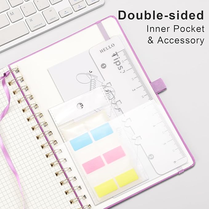 RETTACY Graph Grid Paper Notebook, 140 Pages, A5 Medium Size (5.7'' x 8.3''), 5 Squares per Inch, Hardcover, 100 GSM Thick Paper, for School, Students, Math, Engineering (Lilac)