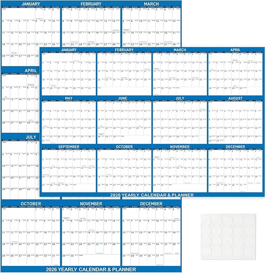 2026 Wall Calendar 32" x 48" Dry Erase Calendar for Wall from January 2026 to December 2026 12 Month Annual Large Yearly Wall Planner for Office School(Blue)
