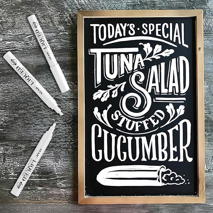 SFAIH White Liquid Chalk Markers - 6 Wet Erase Chalkboard Markers for Signs, Windows, Glass, Chalk Pens with 20 Chalkboard Labels, Reversible Tips - 4.5-6mm Reversible Bullet & Chisel Tips, Non Toxic