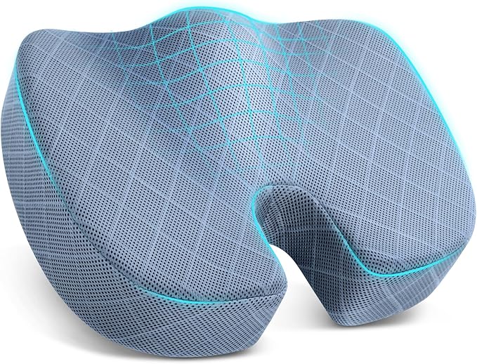 TushGuard Office/Car Seat Cushion, Non-Slip Sciatica & Back Coccyx Tailbone Pain Relief Chair Pad, Memory Foam Butt Pillow for Computer Desk, Wheelchair, Driving (Light Blue)
