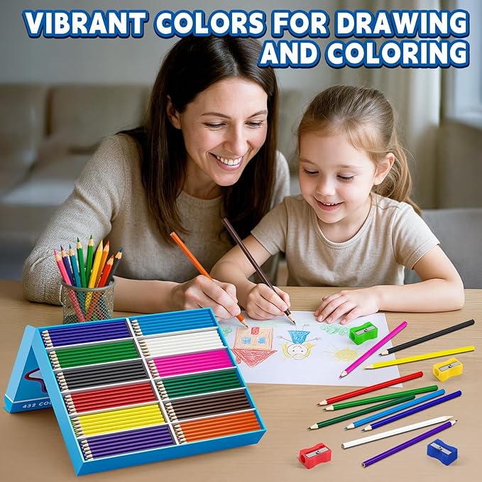OCHIDO 432 Count Colored Pencils Bulk, Pre-sharpened Colored Pencils for Kids in 12 Bright Colors, Color Pencil Set with 12 Sharpeners, Back to School Supplies Classroom Essentials for Teachers