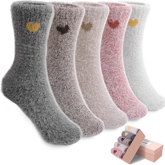 5 Pairs Fuzzy Soft Cozy Comfortable Socks for Women, Casual Sleep Comfy Socks, Perfect Warm Winter Gifts for Women