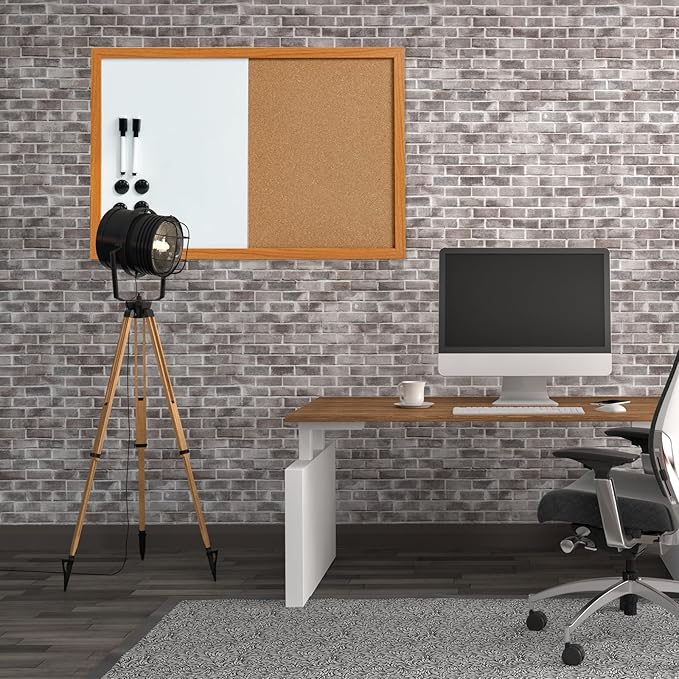 Combination Writeboard 24"x 18" Magnetic Whiteboard & Cork Board Dry Erase Board Bulletin Board Wall Mounted Wood Frame