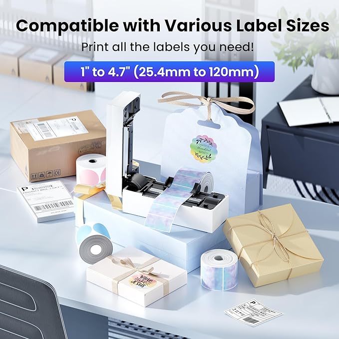 Bluetooth Thermal Label Printer – 4x6 Shipping Label Printer for Small Businesses & Shipping Packages, Compatible with Android, iPhone, and Windows, Ideal for Amazon, eBay, Shopify, Etsy (White)