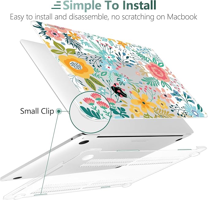 TWOLSKOO Compatible with MacBook Pro 13 inch Case 2023-2016 A2338 M2/M1 A2251 A2289 A2159 A1989 A1706, Plastic Hard Shell Cover & Keyboard Skin & Screen Protector, Abstract Flower