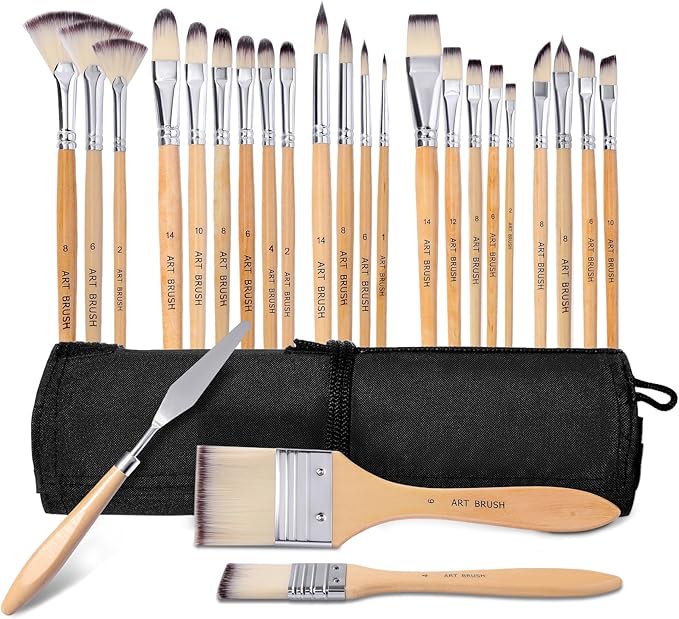 Wesquer Paint Brushes Set for Acrylic, Oil, Watercolor & Face Painting - 25 Piece Artist Brush Kit with Palette Knife, for Artists, Beginners & Adults