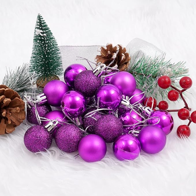 30ct Christmas Ball Ornaments, 2.36" Shatterproof Christmas Tree Decorations, Perfect Hanging Ball for Indoor/Outdoor Holiday Party Decor (Purple)