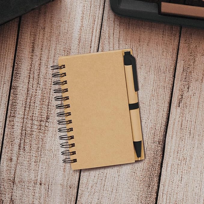 Mini Spiral Notebooks with Black Ink Pens Set of 10, Bulk Pack - Perfect for School, Office, Business, Home - Black