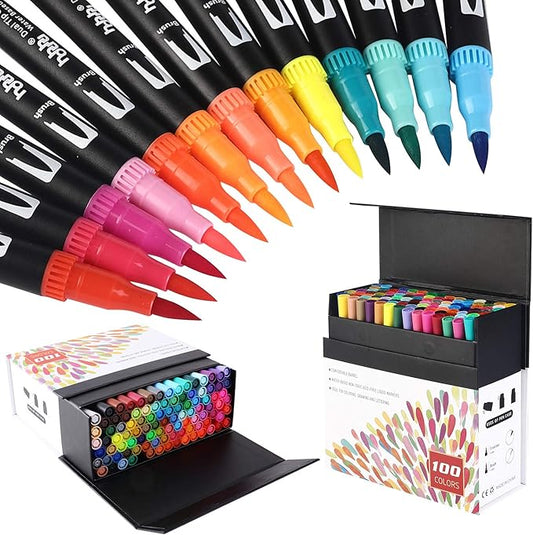 hhhouu 100 Colors Fine Tip Markers Dual Tip Brush Pens Art Markers Set for Adult Coloring Drawing Bullet Journals Planners Hand Lettering Calligraphy HO-100B