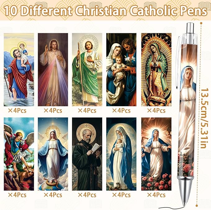 Catholic Saint Ballpoint Pens - 40 Pcs Christian Bible Pens Set for Women Men Jesus Christ Virgin Mary Smooth Ball Point Pen Religious Church Gifts for Home Office Stationery School Supplies