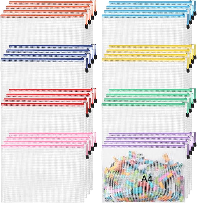 Jetec 32 Pcs Mesh Zipper Bags Toy Storage Bikini Organizer Bag Bolsas para Guardar Trajes De Baño Waterproof Zipper Reusable Pouch Puzzle Multipurpose for Storage Office(Cute Color,13 x 9.5 Inch)