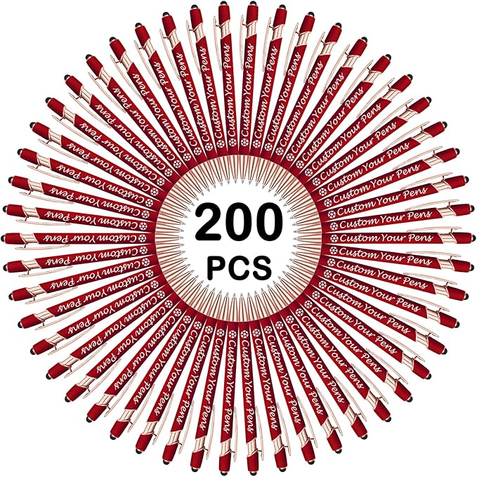 Amlion Personalized Custom Pens with Name Engraved Logo Text,200 Customized Writing Stylus Pen Promotional Item Gift for Men Women Office Business Wedding-Deep Red