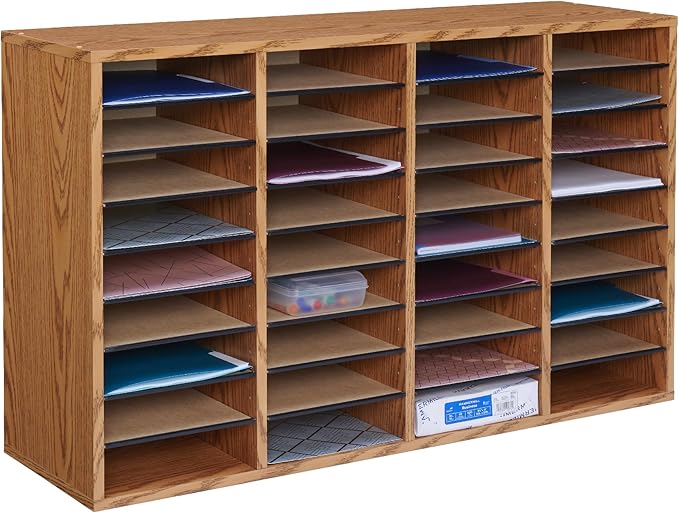 Safco Literature Organizer, 36 Compartments, Office and Classroom Mailbox with Adjustable Shelves, Wood Paper and Mail Sorter, Medium Oak