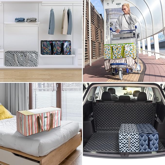 BALEINE Extra Large Storage Tote with Zippers & Carrying Handles, Heavy-Duty Oxford Fabric Moving Bags for Laundry, Space Saving, Storage, 2-Pack, Color Stripe